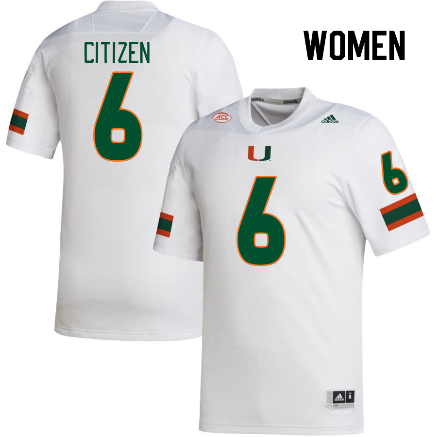 Women #6 TreVonte Citizen Miami Hurricanes College Football Jerseys Stitched-White - Click Image to Close
